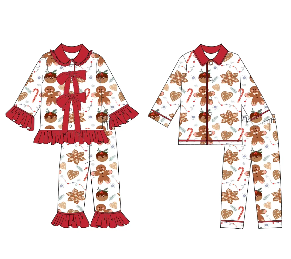 Christmas Pajama Set BoutiqueChildren'sSet SantaClaus Print Long Sleeve Long Pants Lace Girls Boys Pajama Set