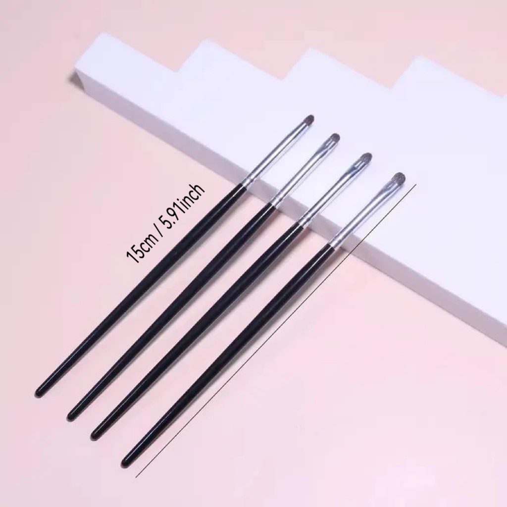 4-delige oogdetailborstelset - Precisie mini-make-upborstels voor eyeliner, vlekken, wenkbrauwen en binnenhoeken, natuurlijk paardenhaar,