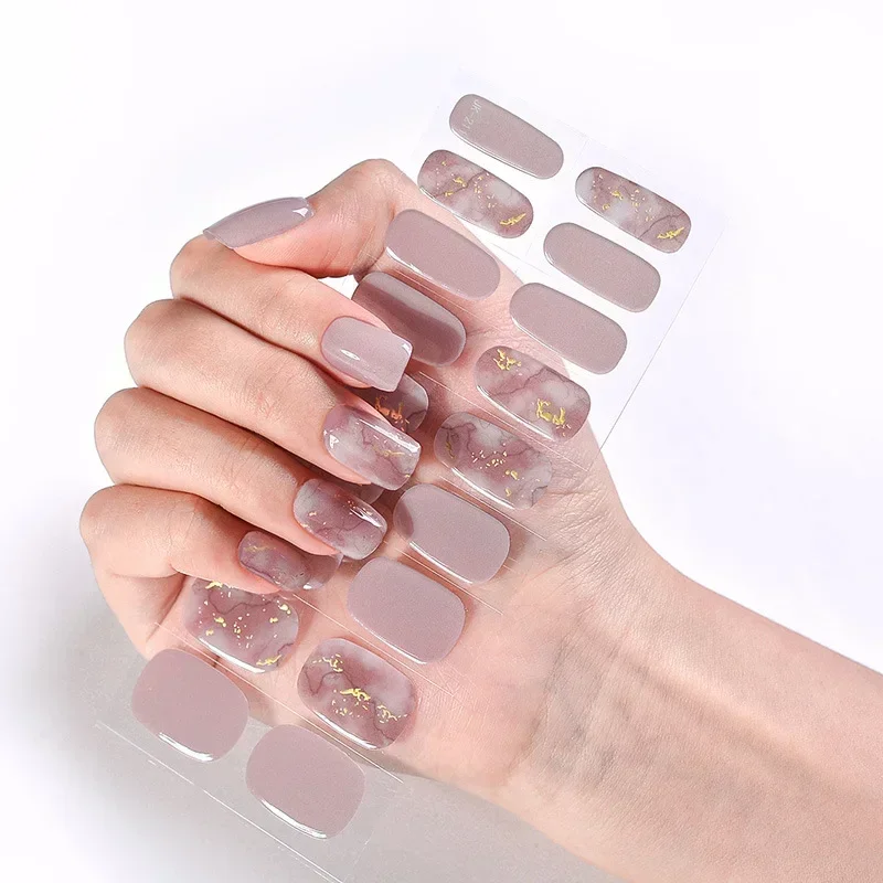 Pink Series Semi-cured Gel Nail Decor Stickers Waterproof Long Lasting UV Lamp Required Full Cover Nail Charms Stickers Wraps