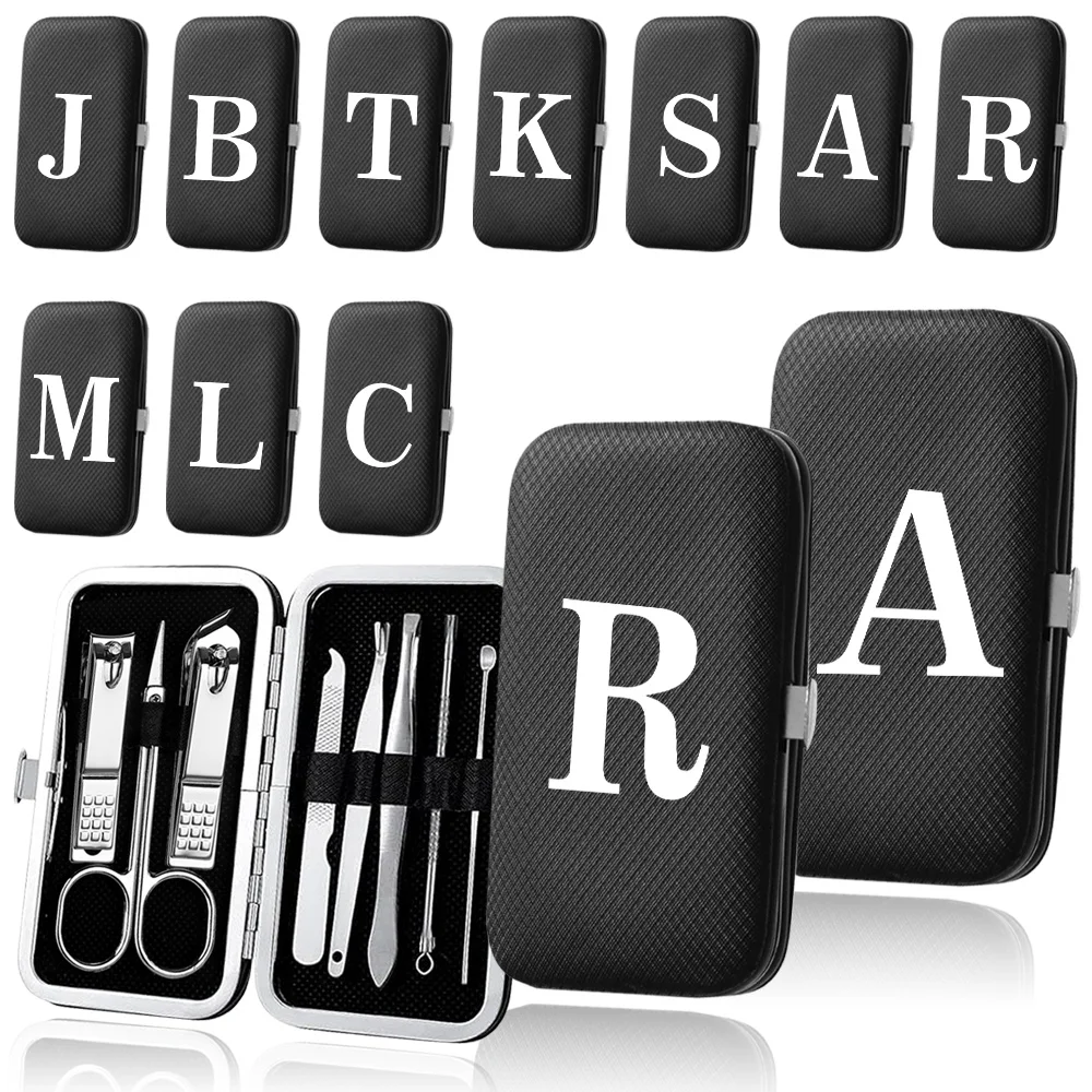 

8Pcs Manicure Pedicure Set Pocket Stainless Steel Nail Clipper Kit Organizer Portable Case Grooming Tool White Letter Pattern