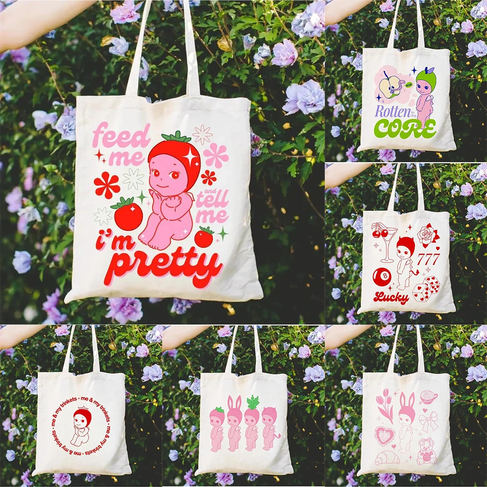 

Smiski Tote Bag Sonny Angel Book Bag Homebody Smiski Cotton Canvas Tote Green Guy Grocery Bag Gift Cartoon Canvas Shoulder Bags