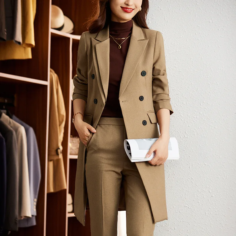 High Quality Blazer Suit Pants Jacket Sets Female Autumn Winter Formal Ladies Lengthen Business Suits Women Work Office Uniform