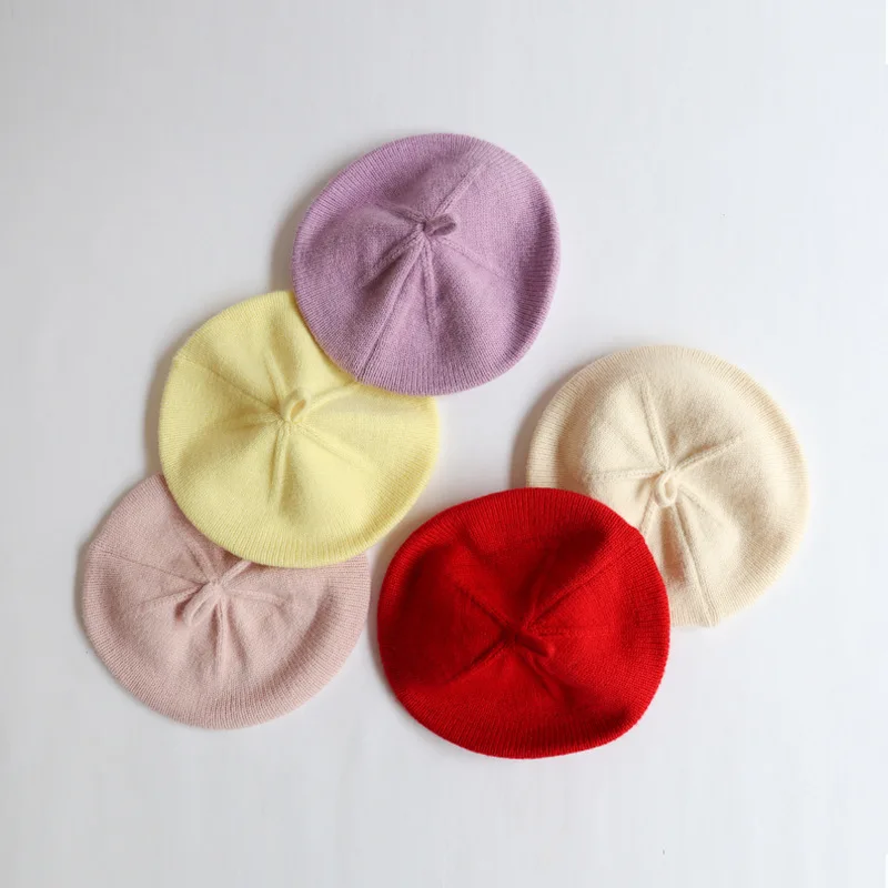 Candy Color Baby Beret Hat for Girls Autumn Winter Knitted Hat Sweet Infant Beanie Cap Fashion Kids Accessories 1-4 Years Old