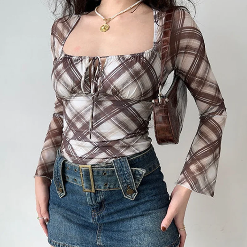 

Spring Autumn Square Collar Fashion Simple Hot Selling Versatile Women's Clothing Versatile Slim Long Sleeve Tops T-Shirts Trend