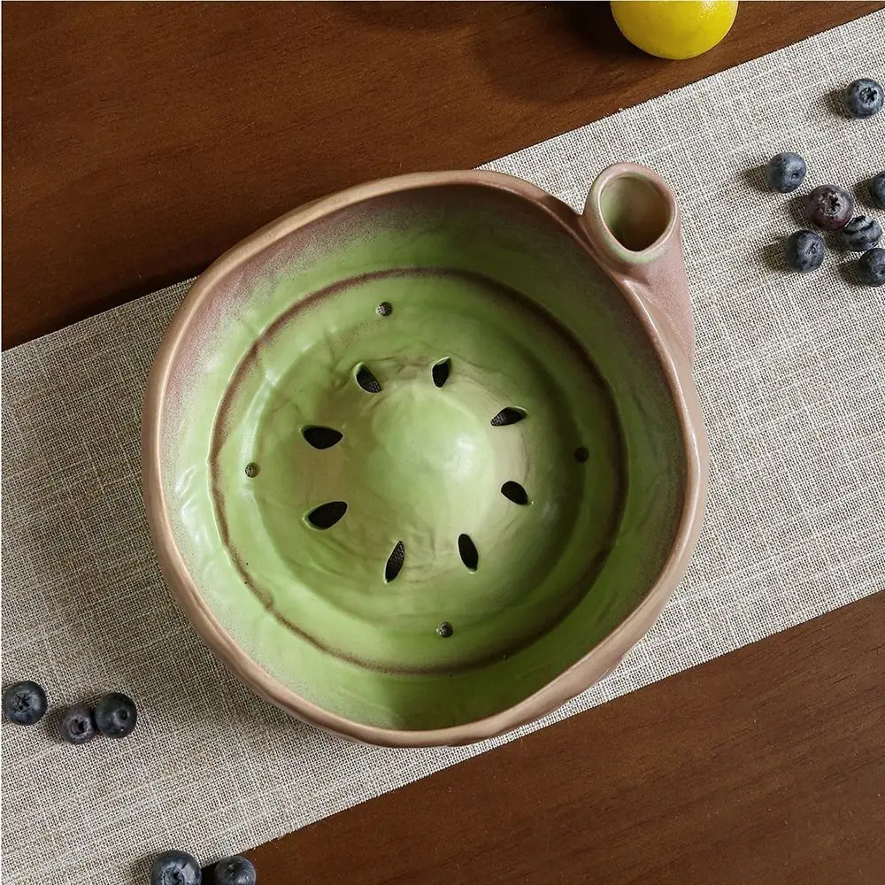 Self-Spinning Ceramic Berry Colander Bowl Drainage Hole Easy-clean Fruit Cleaning Strainer Decorative Multifunctional