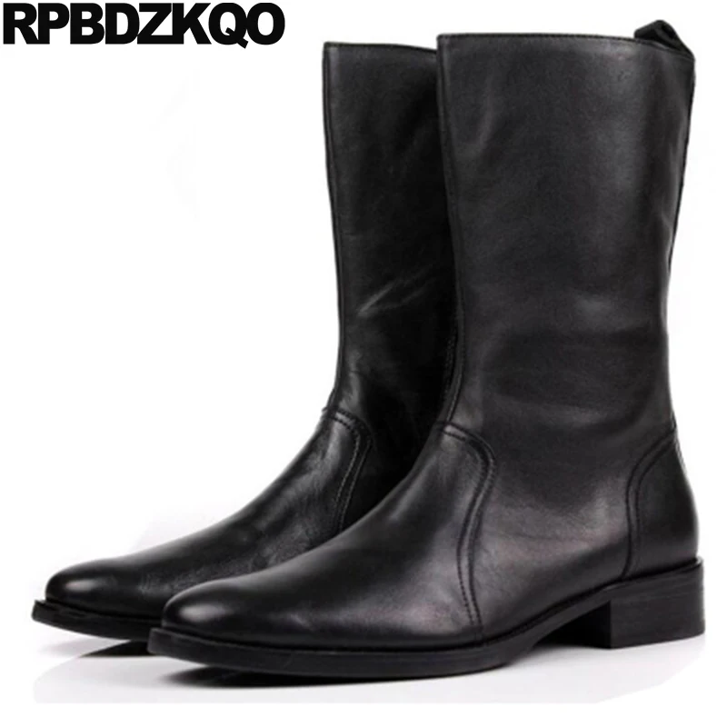 Mid Calf Zipper Mens Leather Tall Boots Riding Zip Up High Quality Chunky Autumn Designer Luxury Shoes Stylish 2022 Full Grain