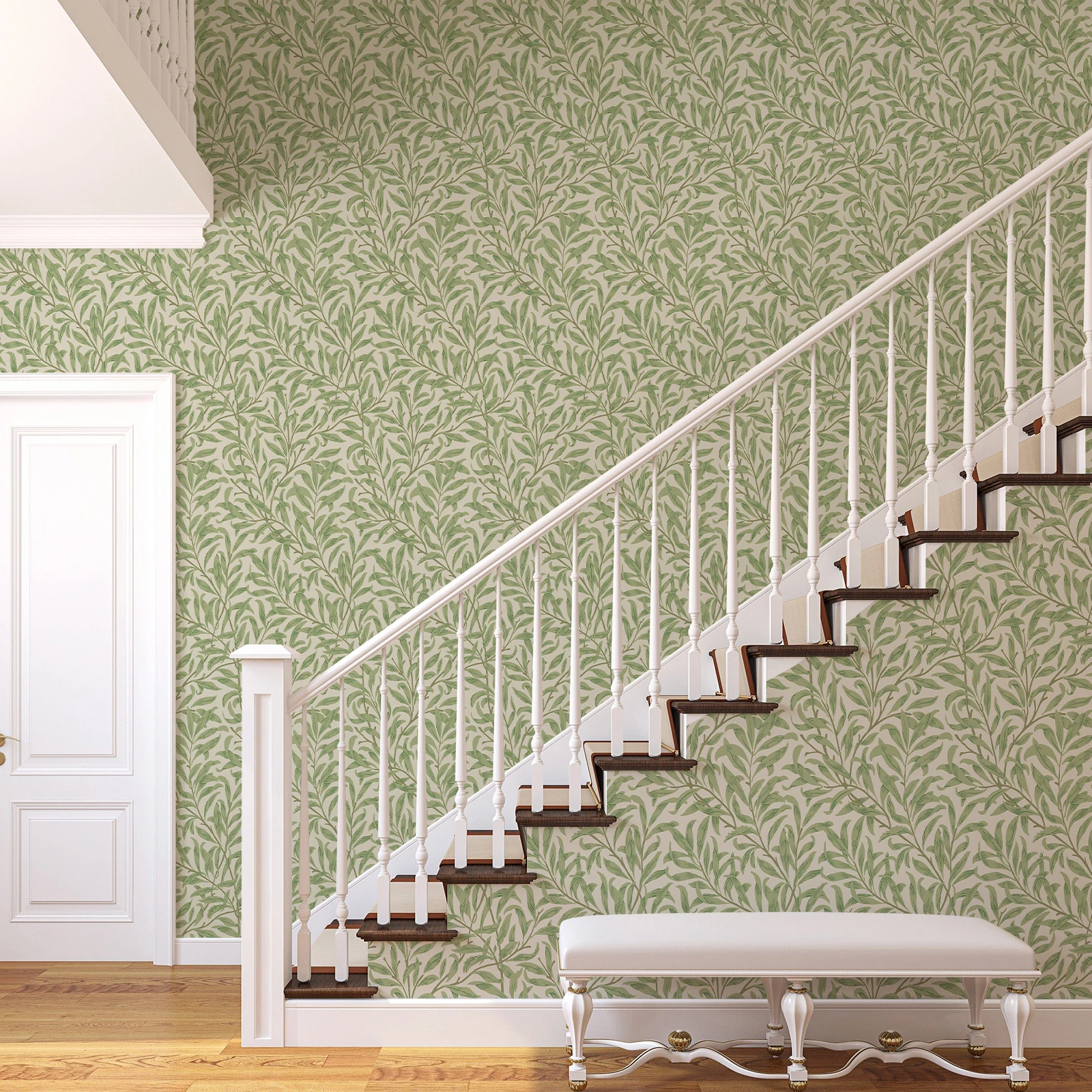 فروع خضراء ورق جدران من الفينيل قابل للتقشير واللصق مقاوم للماء لخزانة الأثاث ملصق ذاتي اللصق بيج لتزيين جدران المنزل #3