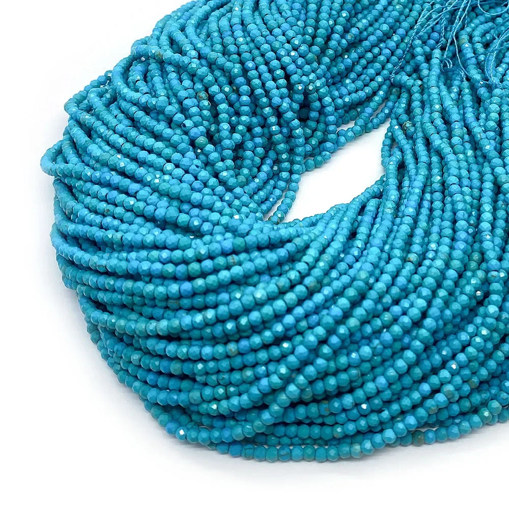 Natural Stone Beads Blue Turquoise Round Faceted Beads Fashion Jewelry Making Necklace Pendant DIY Accessories Gift