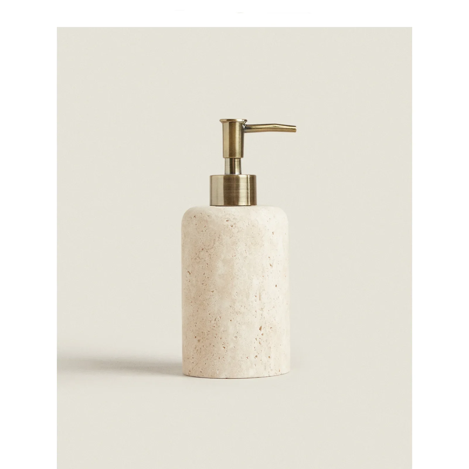 D8x18CM H Natural Yellow Travertine Marble Stone Refillable Bathroom Liquid Dispenser, Lotions Soap Container