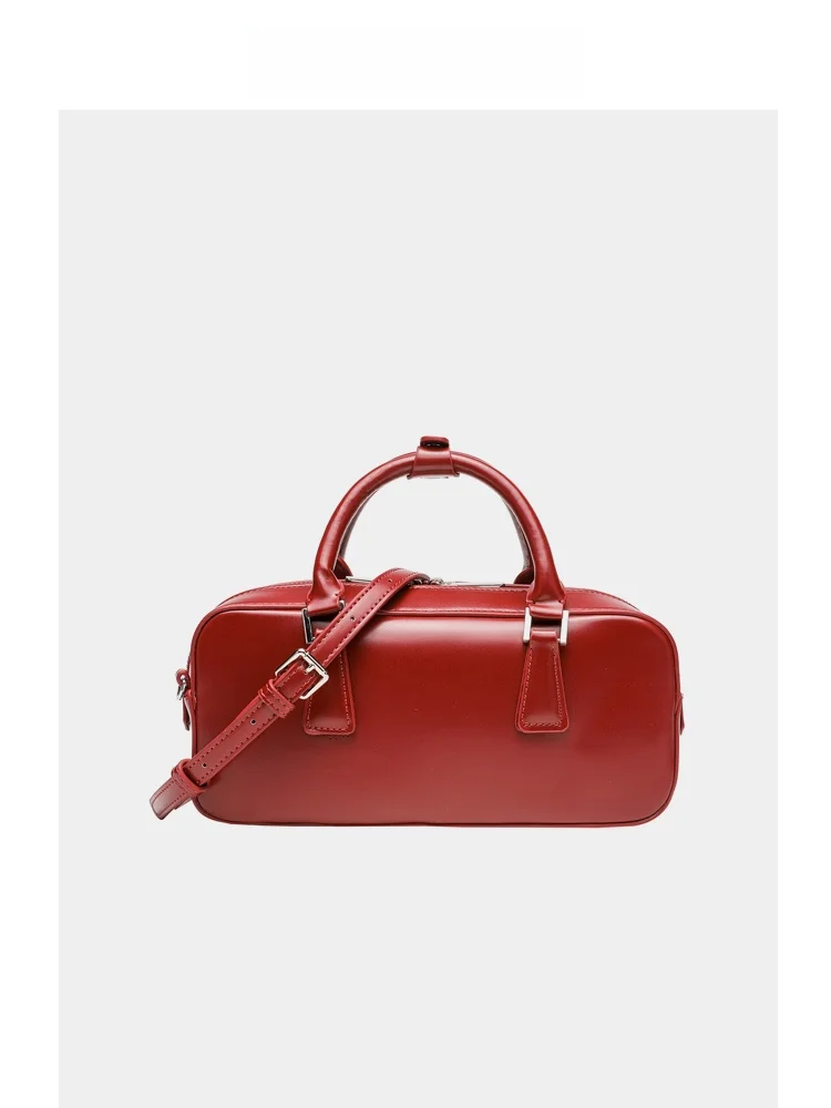 

Red Wedding Bride AUOPOQ Bowling Bag Shoulder Handbag Crossbody Bag Soft PU Leather Casual Simple Style for Young Women