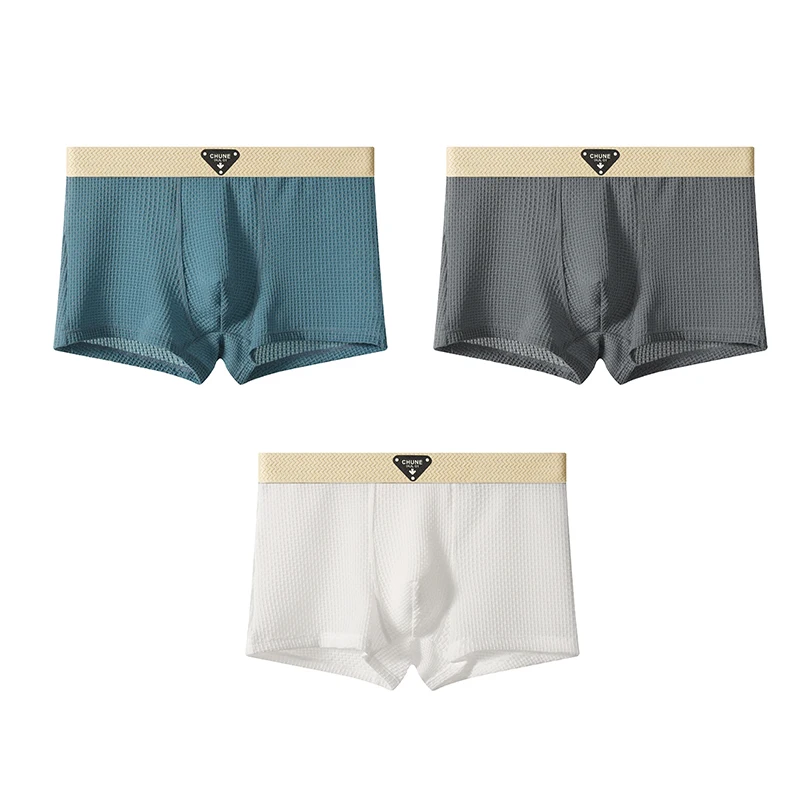

3PCS Men's Boxy Underwear Ice Silk Comfort Quick Dry Cool Feel Boxer Shorts Daily Wear Youth Mid Waist U Convex Pouch Trunks