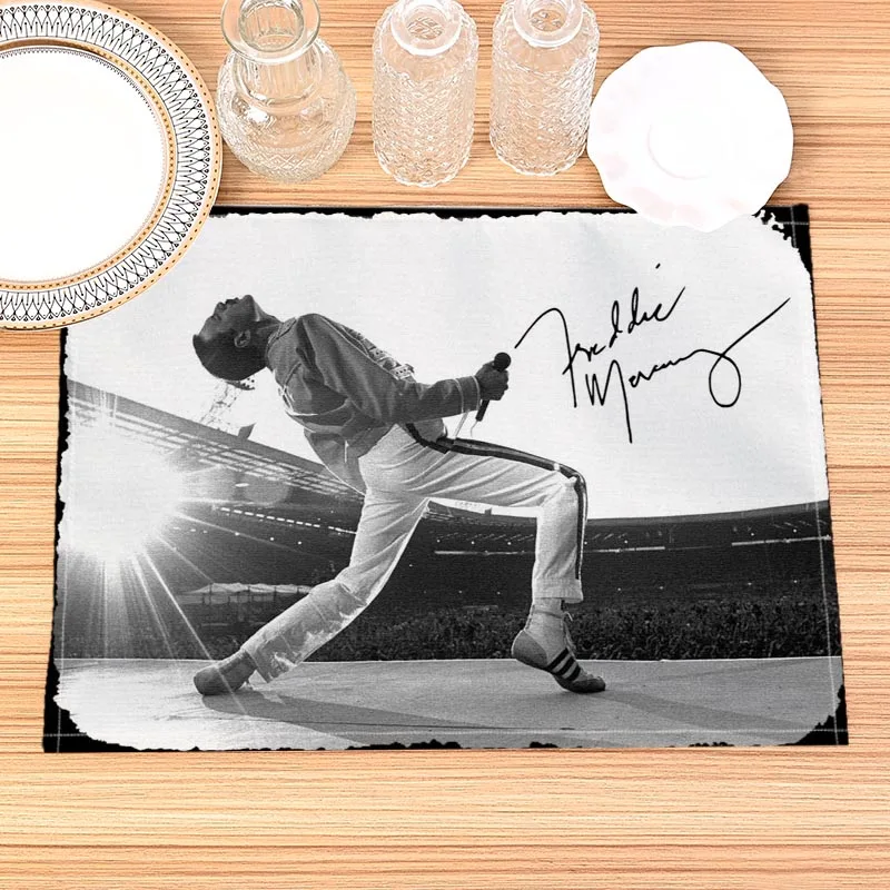 Freddie Mercury Placemat Cotton Linen Fabric Table Mats Family Dinner Tableware Kitchen Table Mat 30X40cm