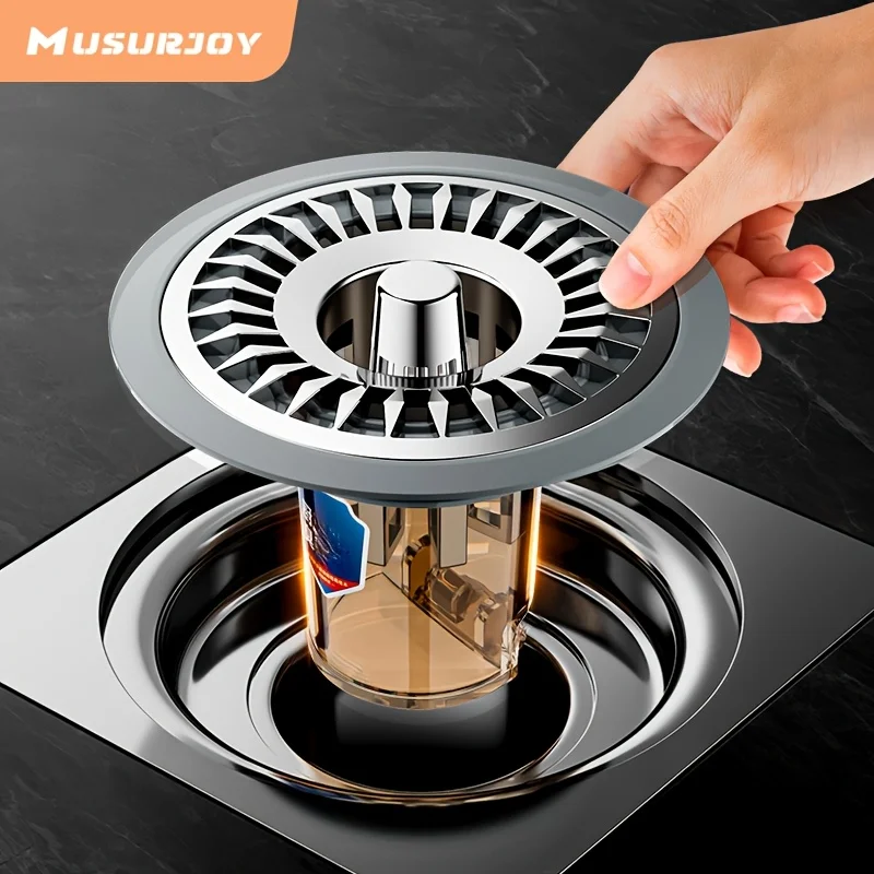 

1-Piece Sunflower-Shaped Silver Anti-Odor Drain Cover for Bathroom, Universal Inner Core Bathroom Drain Filter, Anti-Odor Drain Cover