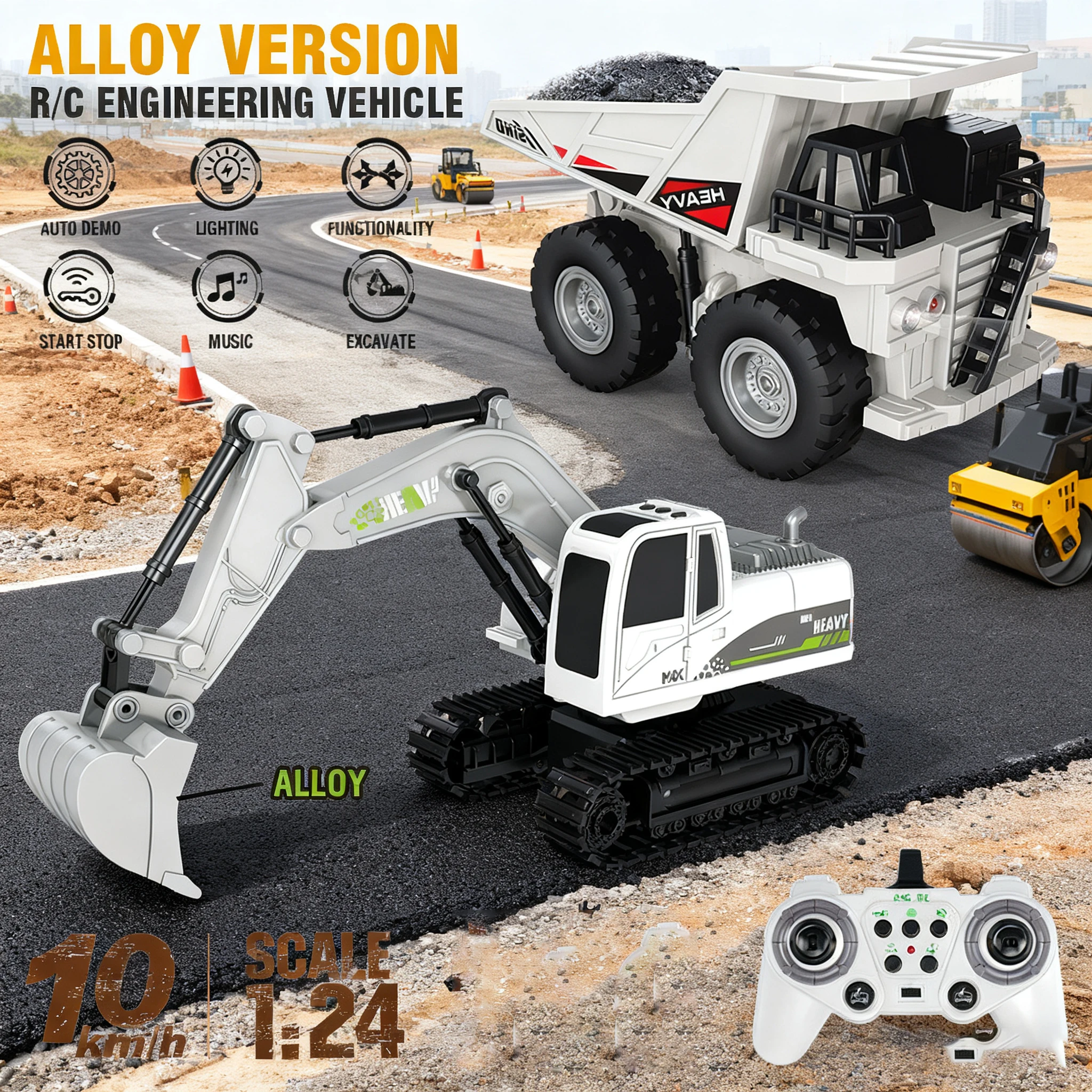 

1/24 Rc Excavator Dump Truck Toys for Boy 2.4G 11CH Remote Control Dumper Engineering Vehicle Tractor Crawler Christmas Gift