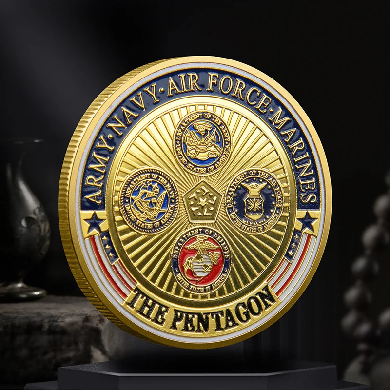 Moneda de recuerdo del Pentagon, colección de arte conmemorativo del Departamento de Defensa, moneda militar chapada en oro de América