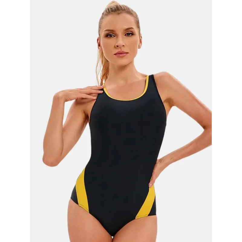 

Купальный костюм с цветными блоками, быстросохнущий костюм для серфинга с открытой спиной, спортивный цельный женский спортивный купальник