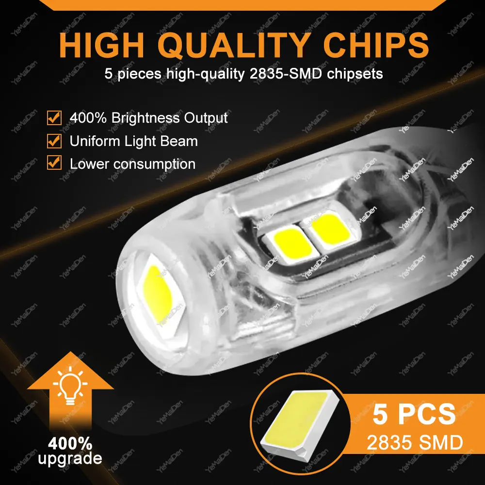 2/4/10/20 قطعة فلاش ستروب T10 W5W LED Bulb12V 2835-5SMD 6500K الأبيض سيارة الداخلية قبة خريطة الجذع لوحة ترخيص إسفين أضواء جانبية #3