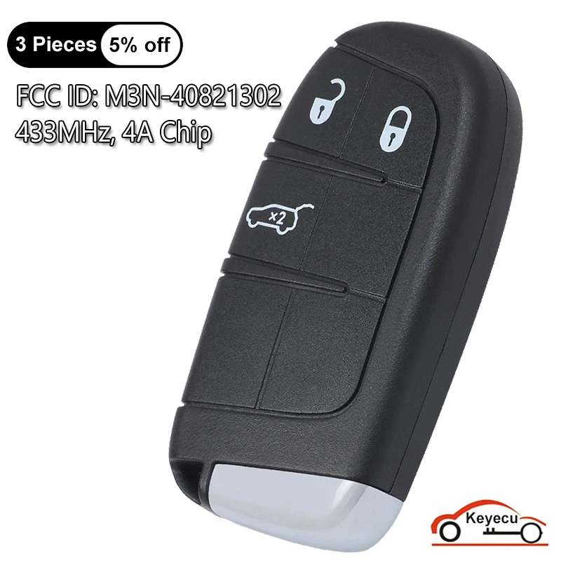 

KEYECU 3 Buttons 433MHz 4A Chip for Fiat 500 500L 500X 2016 2017 2018 2019 Auto Smart Remote Control Key Fob FCC# M3N-40821302