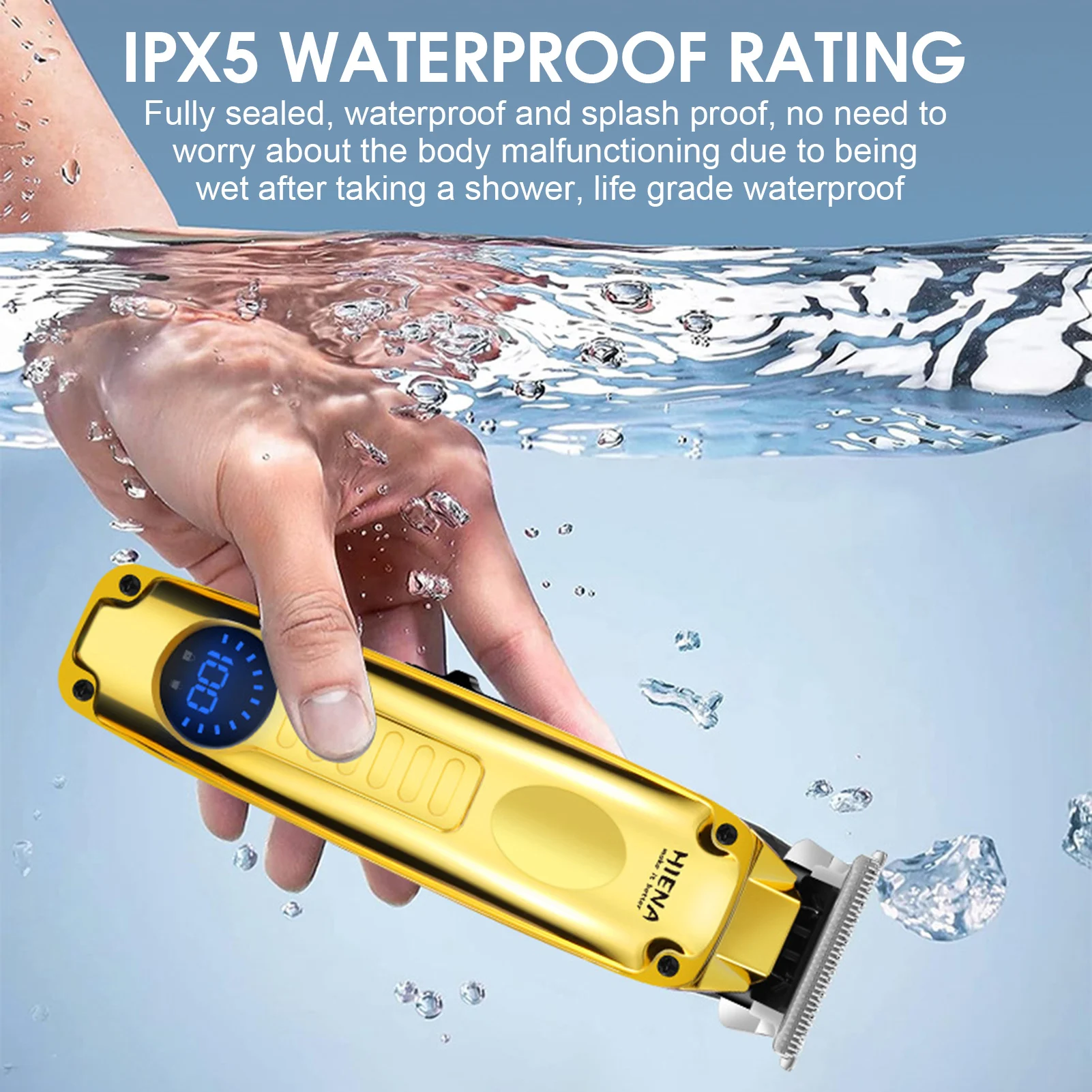 HIENA Professional Hair Clippers Intelligent LED Display Hair Trimmer Waterproof Barber Shop Grooming Hair Cutting Machine