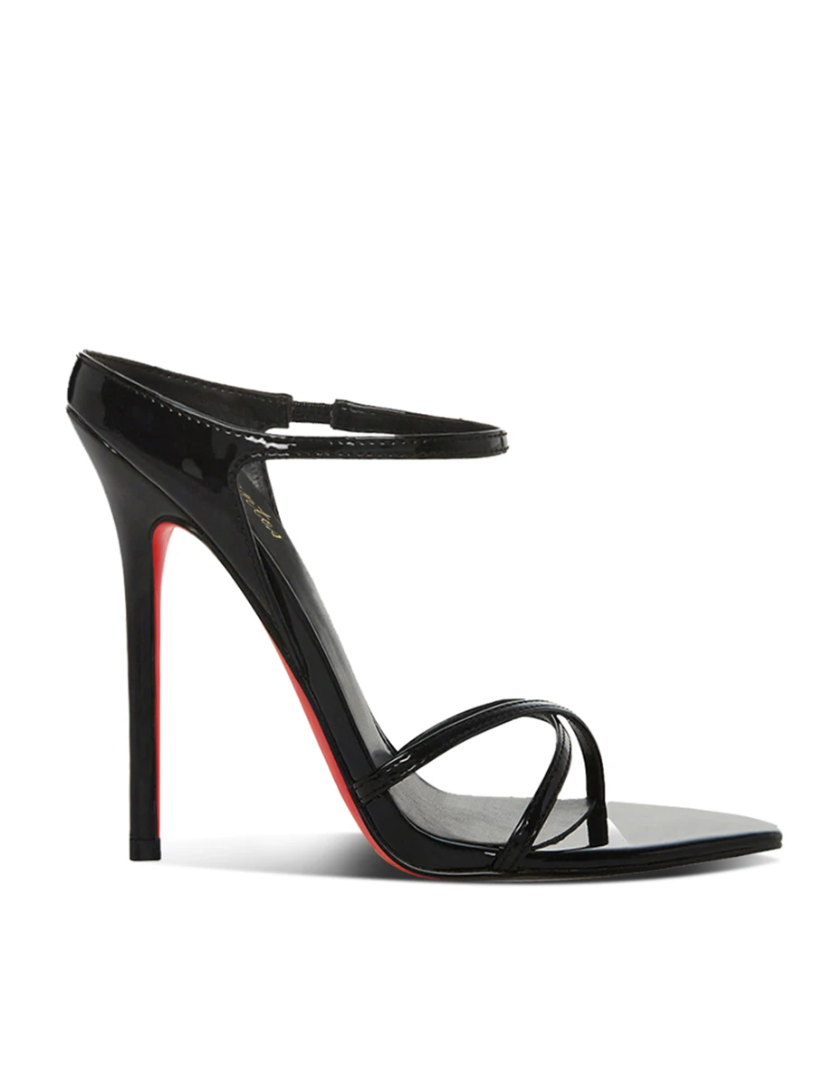 

New summer black slim heeled sandals with a feminine feel, pointed cross straps, high heels, open toed slippers