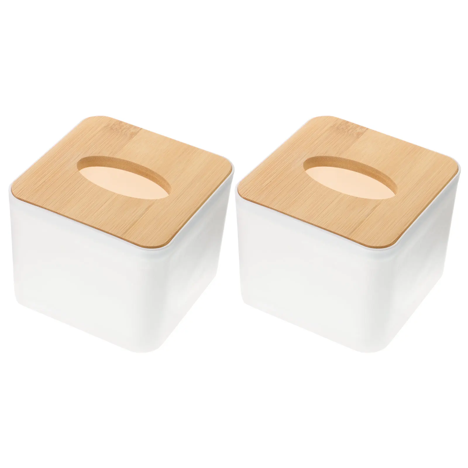 

2pcs Wooden Tissue Box Paper Towel Holder Square Multifunction White Bamboo Compact Kitchen Bathroom Home Hotel Use