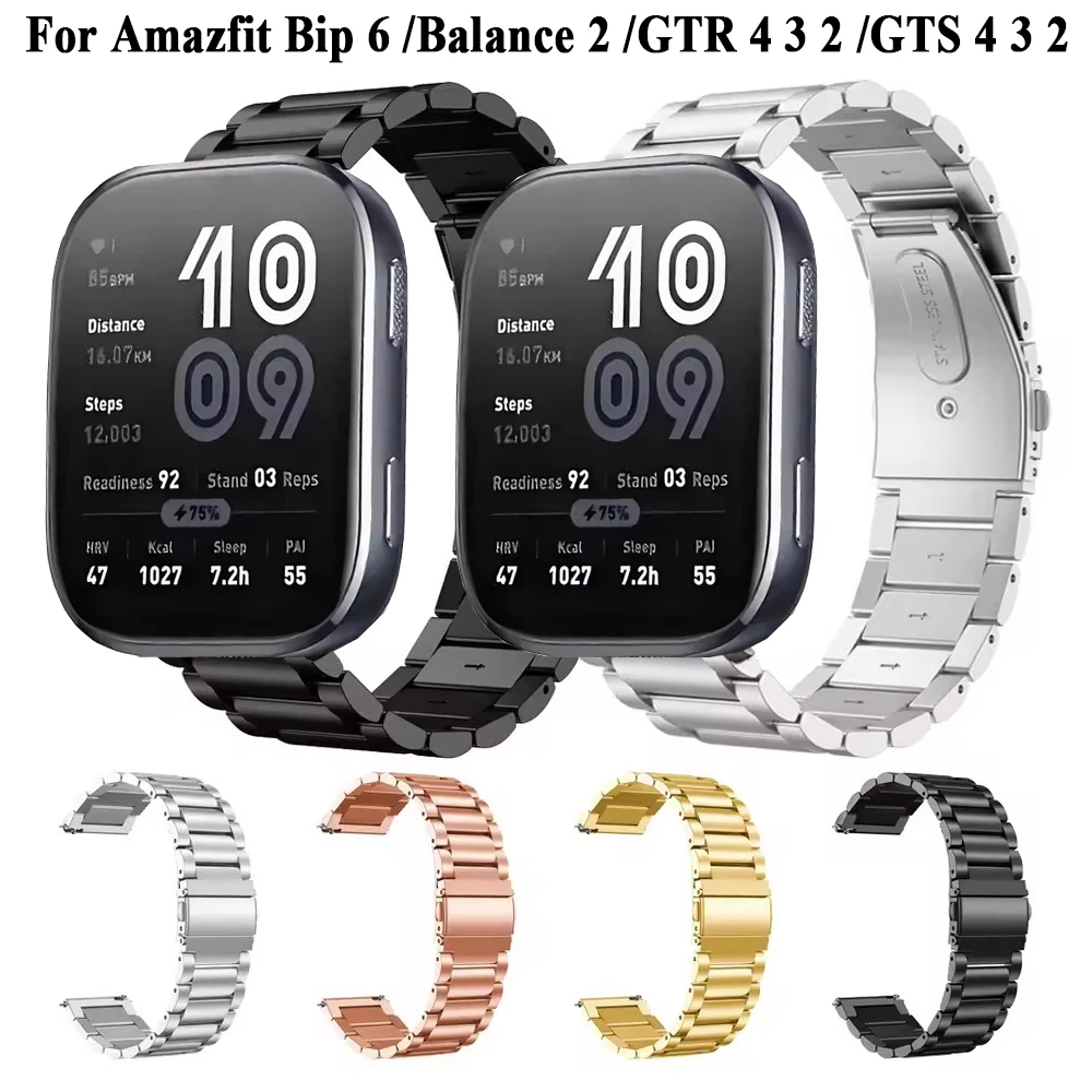 Ремешок из нержавеющей стали 22 мм 20 мм для Amazfit Bip 6/Bip 5/Bip 3/S/U/Balance 2/Balance/GTR 4 3 2/GTS 4 3 2, браслет-браслет