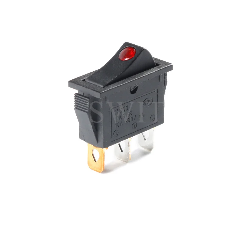 1PCS KCD3 Black Rocker Switch ON OFF 3Pin Latching 16A 250VAC With Dot LED For Motor Car Auto Switch Red Blue Green Yellow Light