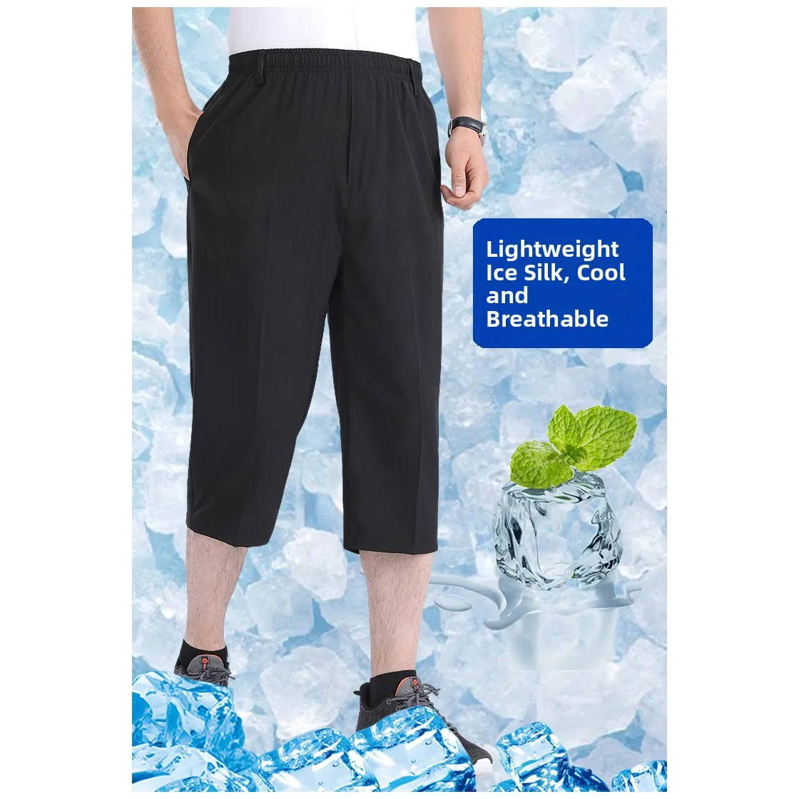 Zomer dunne ijszijde casual losse heren orts Qui Dry ademende strandbroek Faionable halflange rechte pijpen