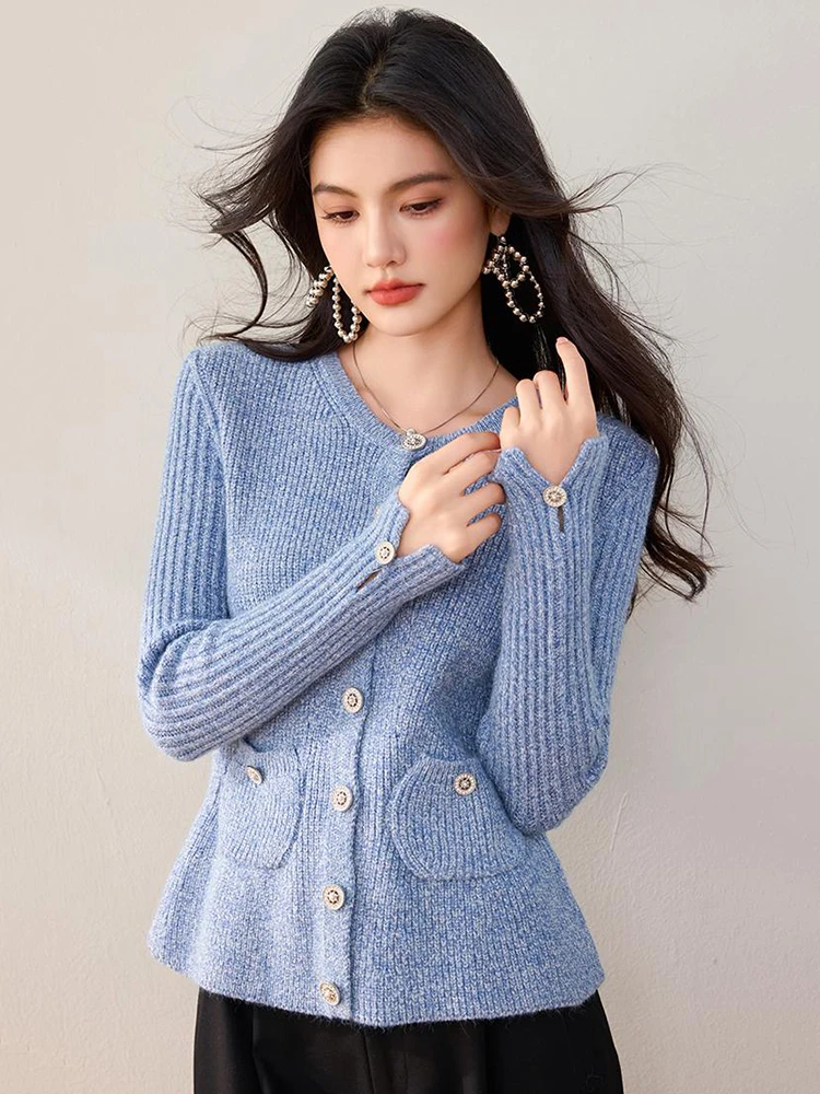 2024 Autumn Fashion Knitted Cardigan Women Casual O-neck Single Breasted Long Sleeve Sweater Temperament Slimming Top