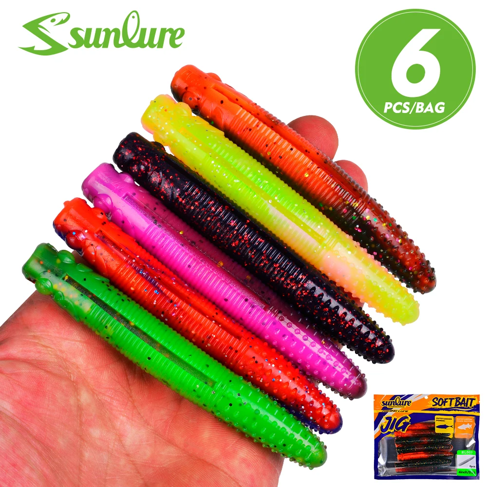 

Sunlure 6pcs/bag 10.1cm 9.6g Worm Soft Bait Earthworm Salt Scent Infused Realistic Wriggle Elastic Soft Noodle Worm Durable Lure