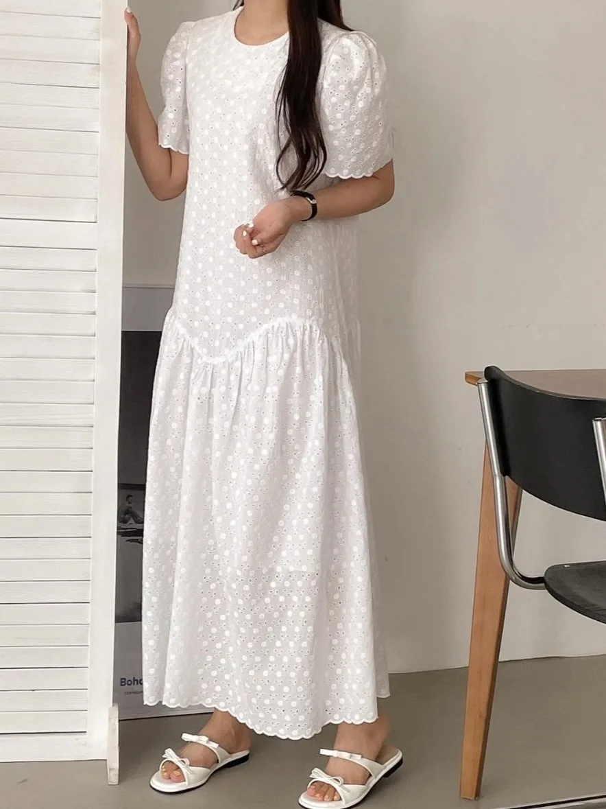 Ele été nouveau Sle femmes Dr jupe longue ort Sve lourd broderie dentelle évider conception coton 00%