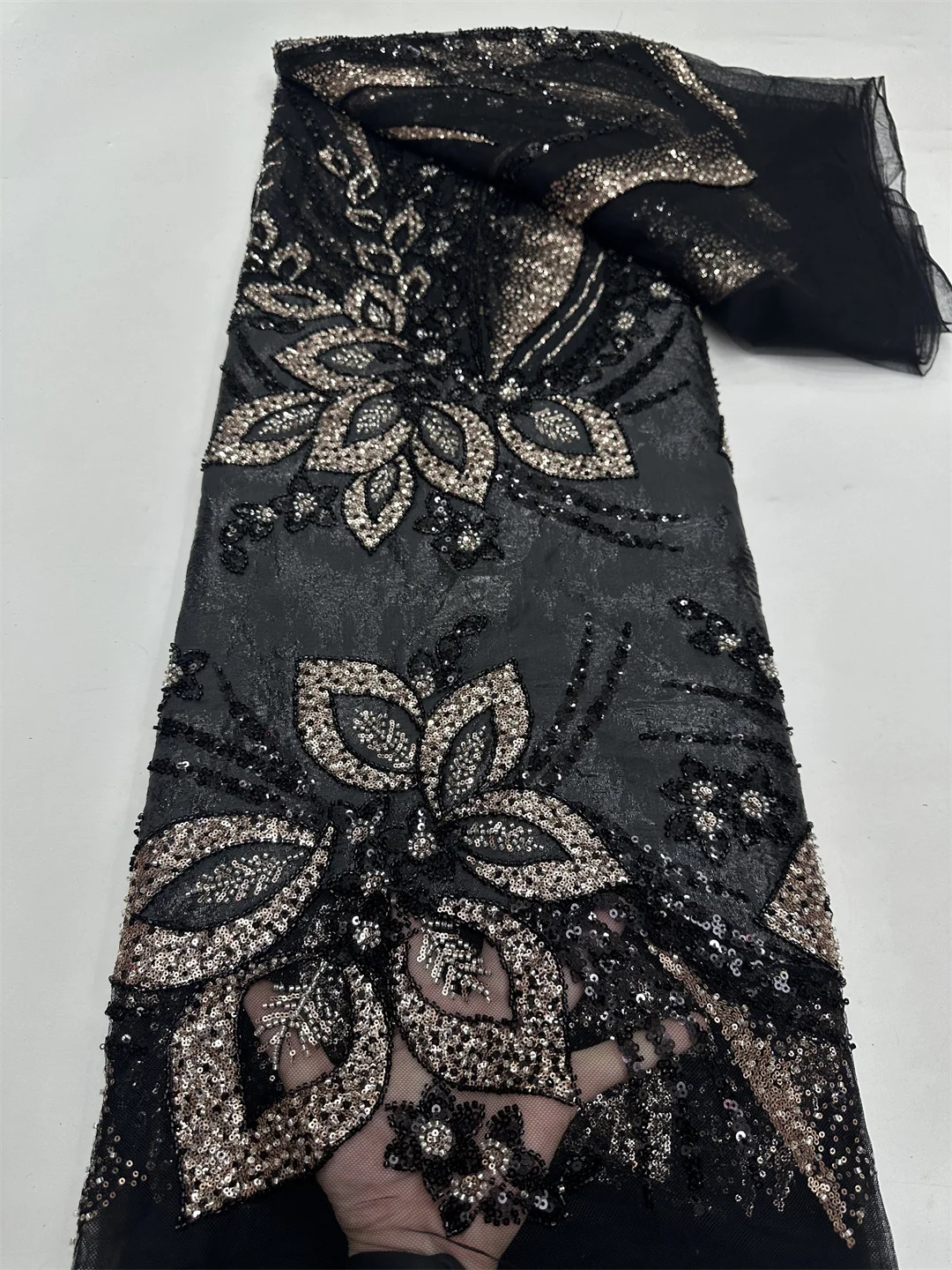 Newest African Lace Fabric 2025 Sequins Beaded Embroidery Groom Nigerian Bridal High Quality French Tulle Lace Fabric For Sewing