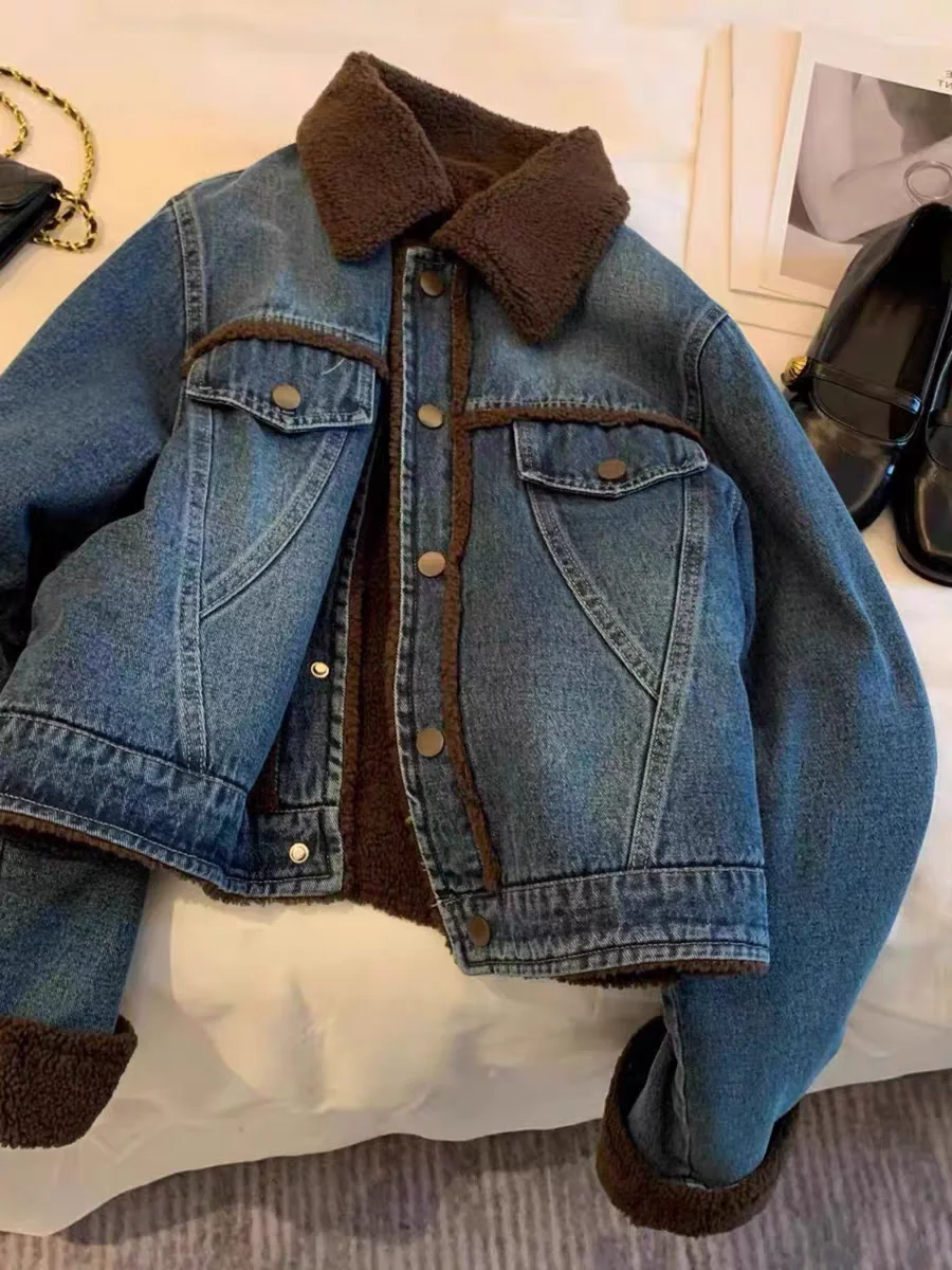 Cappotti di jeans per donna bavero giacche a maniche lunghe rosa pelliccia femminile peluche donna autunno dimagrante ultraleggero ritagliato femminile quotidiano OL