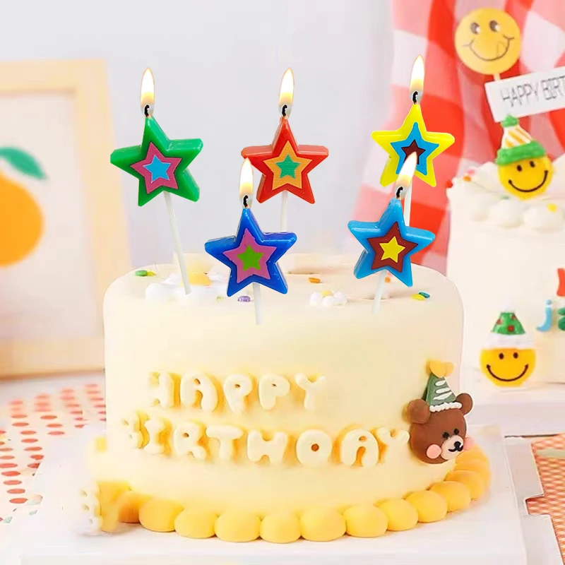 Velas de Pastel de Cumpleaños con Forma de Estrella de Cinco Puntas para el Día del Niño, Velas Decorativas para Hornear en Fiestas Infantiles