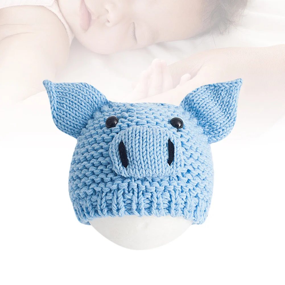 

Adorable Pig Baby Knitted Hat Beige Newborn Photography Props High Quality Crochet Infant Cap Baby Photo Props