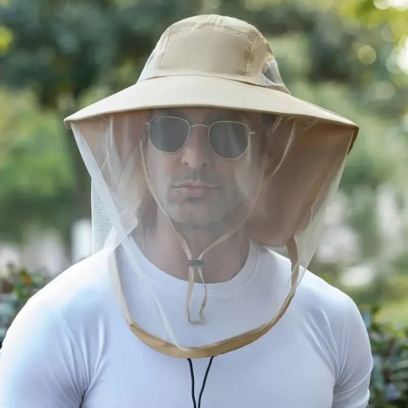 

Foldable Mosquito Hat With Hidden Net Mesh Repellent Insect Bee Protection Casual Outdoor Sunscreen Fishing Cap Panama Hat