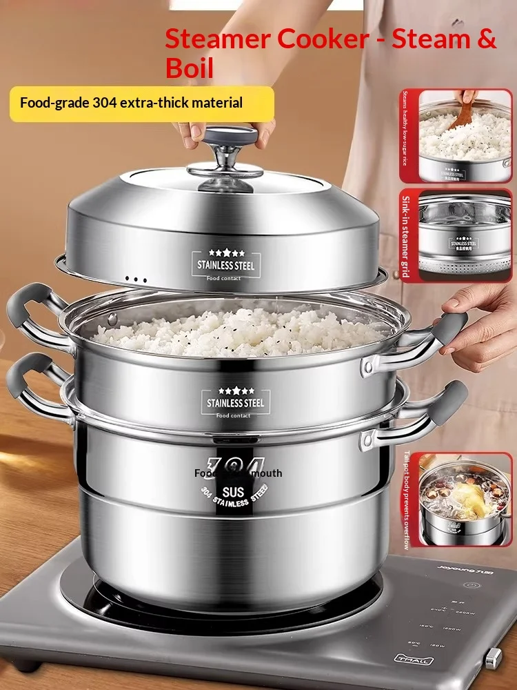 

Stainless Steel 3 Tier Steamer Pot Induction Compatible Nonstick Stackable Large Capacity Steam Cooker Calderos De Cocina