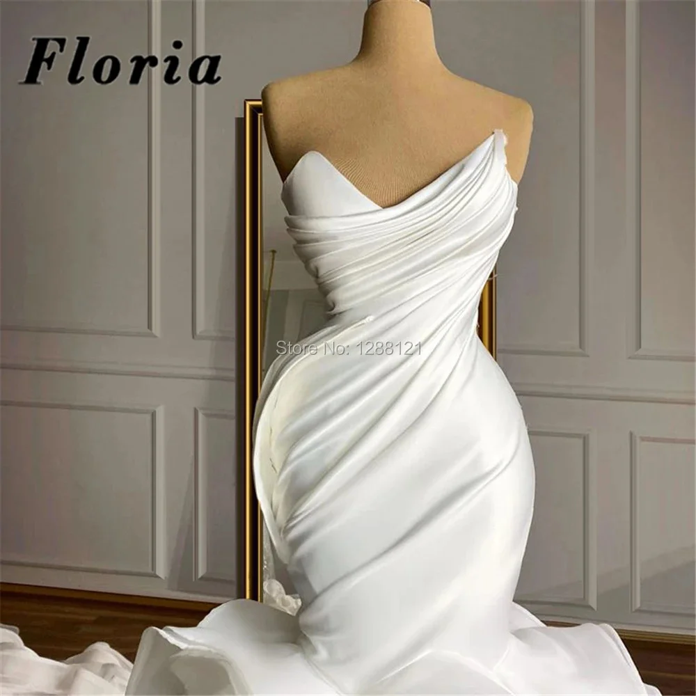 Luxury Ivory Organza Mermaid Wedding Dresses Sweetheart Bridal Gowns Customized Tiered Long Train Bride Dress Vestidos De Fiesta