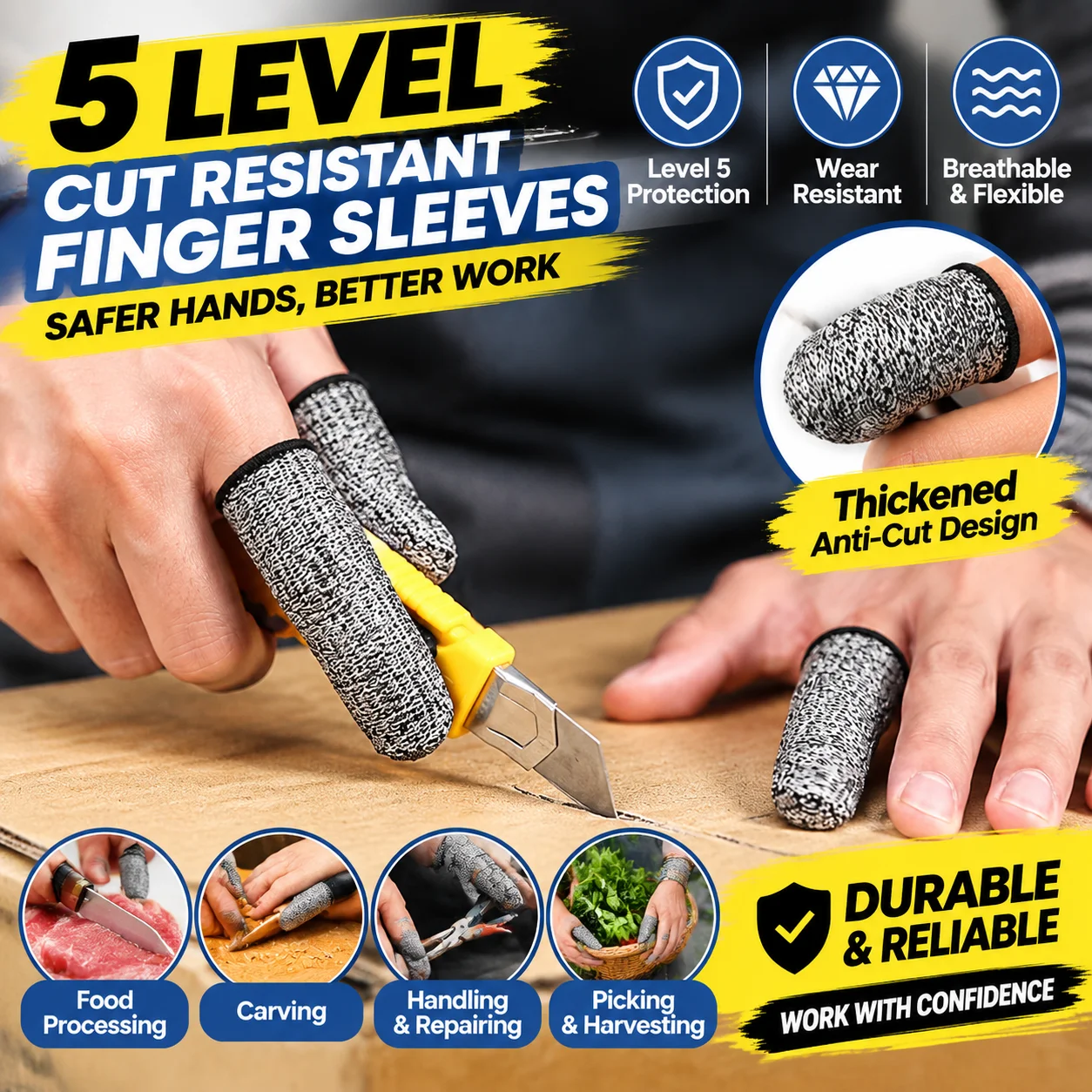 Level 5 Cut Resistant Finger Cots Anti Cut Thumb Protector Sleeve for Carving Picking Moving Workshop Thickened Elastic Guard