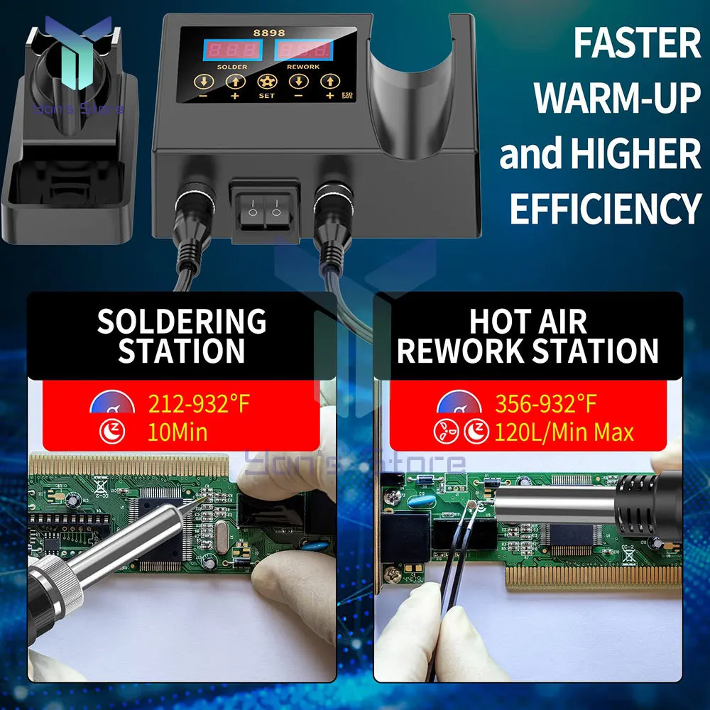 8898 SMD Rework Soldering Station 2 In 1 Hot Air Soldering Iron LCD Digital Display Welding Station For BGA PCB IC Repair Tool