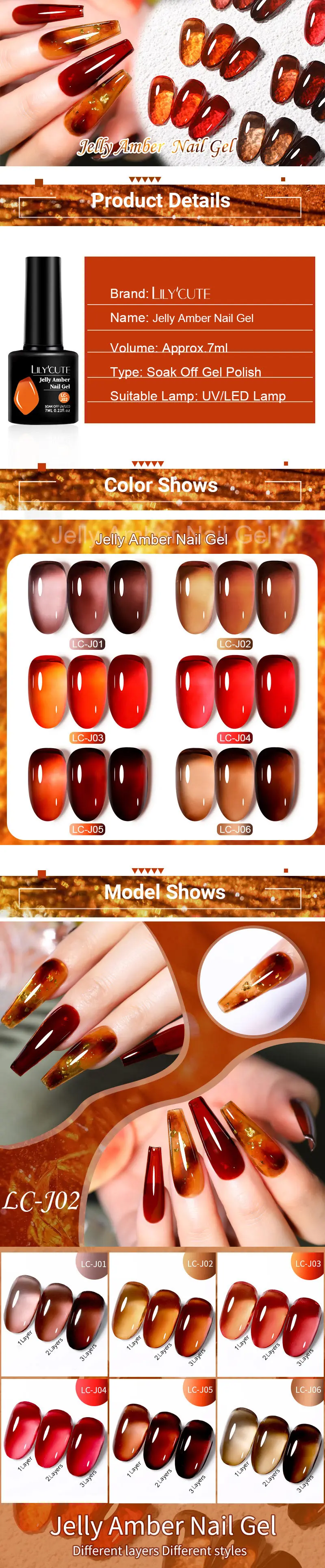LILYCUTE 7ML Jelly Amber Gel Nagellack Nail Art Dark Bloom Leopard Muster Nagel Gel Semi Permanent UV Gel polnische Lacke – Detail 1