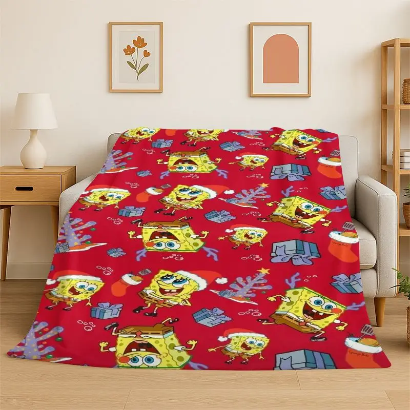 Cute S-SpongeBob Cartoon Soft Flannel Throw Blanket,Warm Cozy Blanket for Bed,Couch,Sofa,Bedroom,Living Room,Travel,Picnic Gift