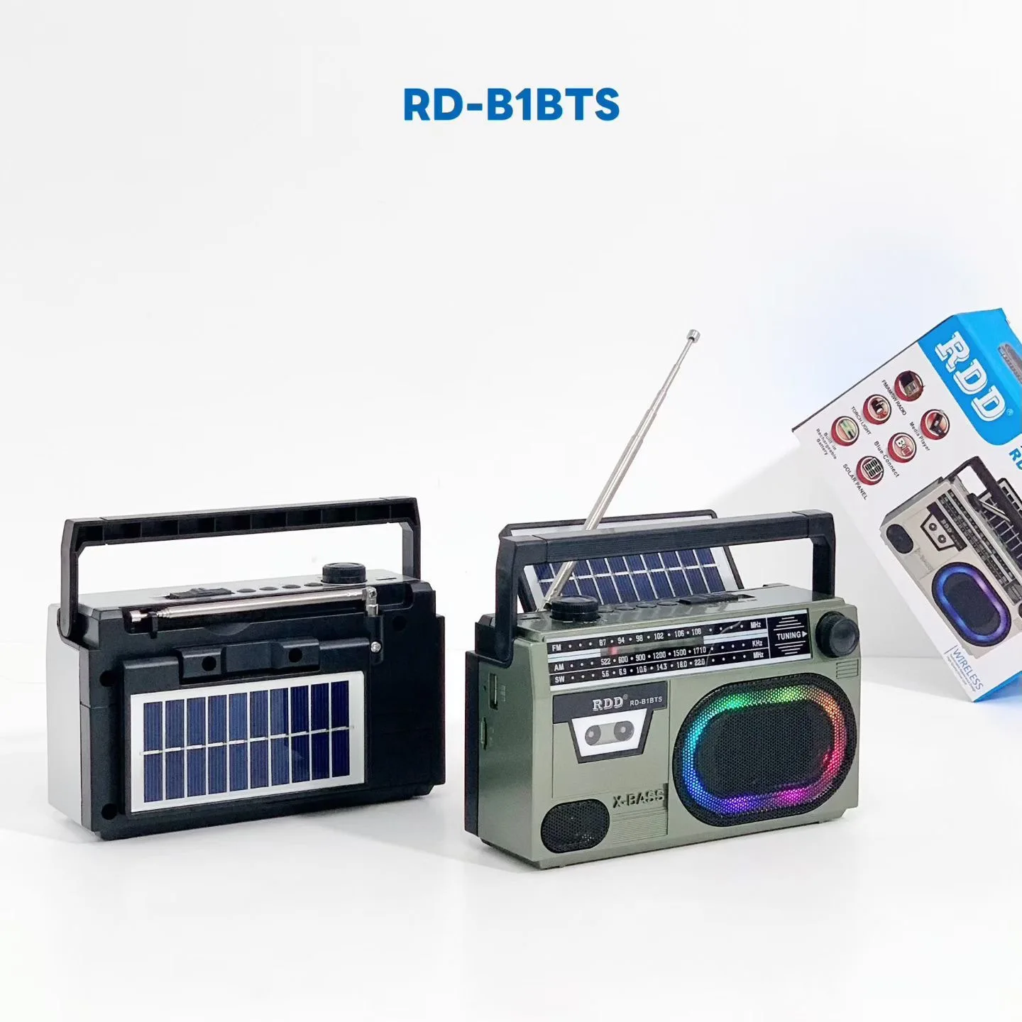

RD-B1BTS Retro Vintage Bluetooth Speaker,Portable Wireless Boombox with FM/AM/SW Radio,Solar Powered&RGB Light for Home Outdoor