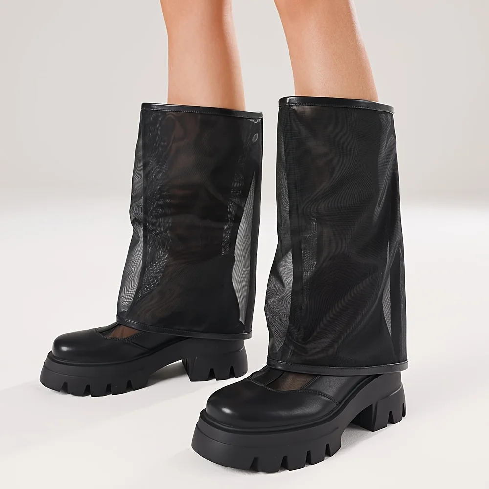 

Женские сапоги до колена в сетку, модные повседневные удобные женские сапоги на массивном высоком каблуке на платформе