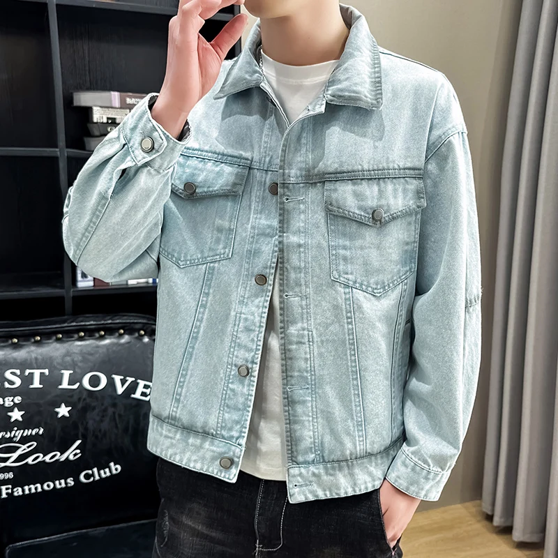 ファッション秋メンズカジュアルデニムシャツジャケット若者ストリートウェアレトロコットンジーンズコート春ルーズフルスリーブトップス服