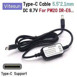 USB Type C USB-PD Converter to DC male 5.5*2.1MM Cable for LP-E6 DR-E18 DMW-BLF19 BLC12 NP-FZ100 FW50 Dummy Battery