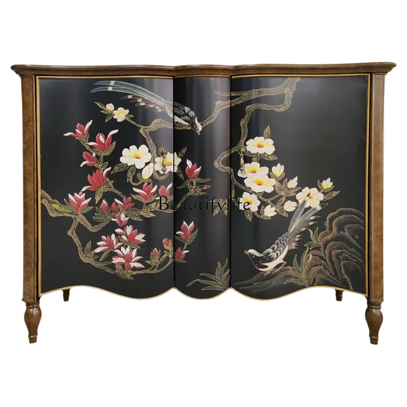 

American retro entrance cabinet painted decoration European solid wood locker