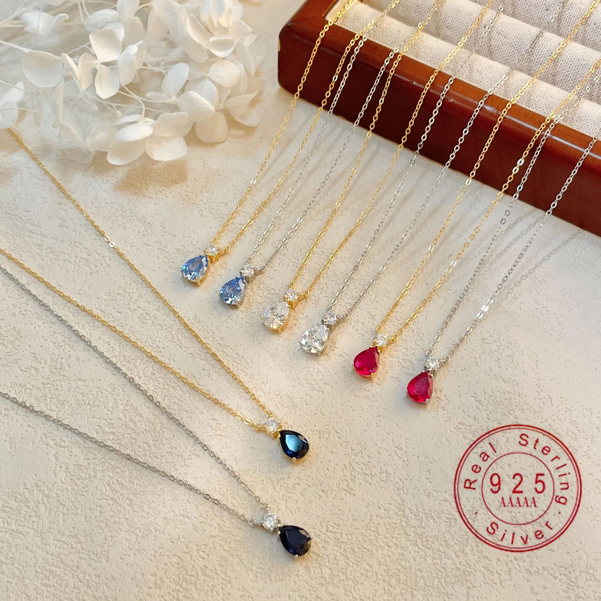 

925 Sterling Silver 18K Gold Plated Teardrop Zircon Pendant Necklace for Women, Hypoallergenic CZ Dainty Necklace