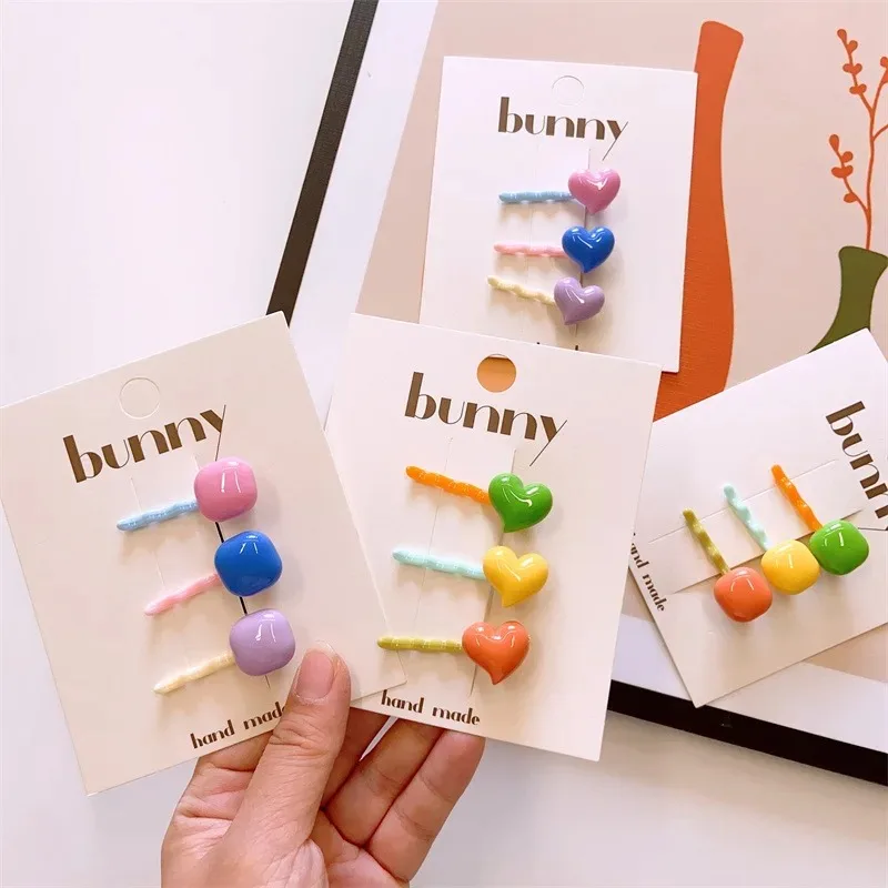 

Детские заколки для волос из полимерной смолы в конфетных цветах: боковые зажимы, в форме сердца и квадрата, маленькие заколки для челки, однорядные зажимы, милые украшения для головы для малышей и детей