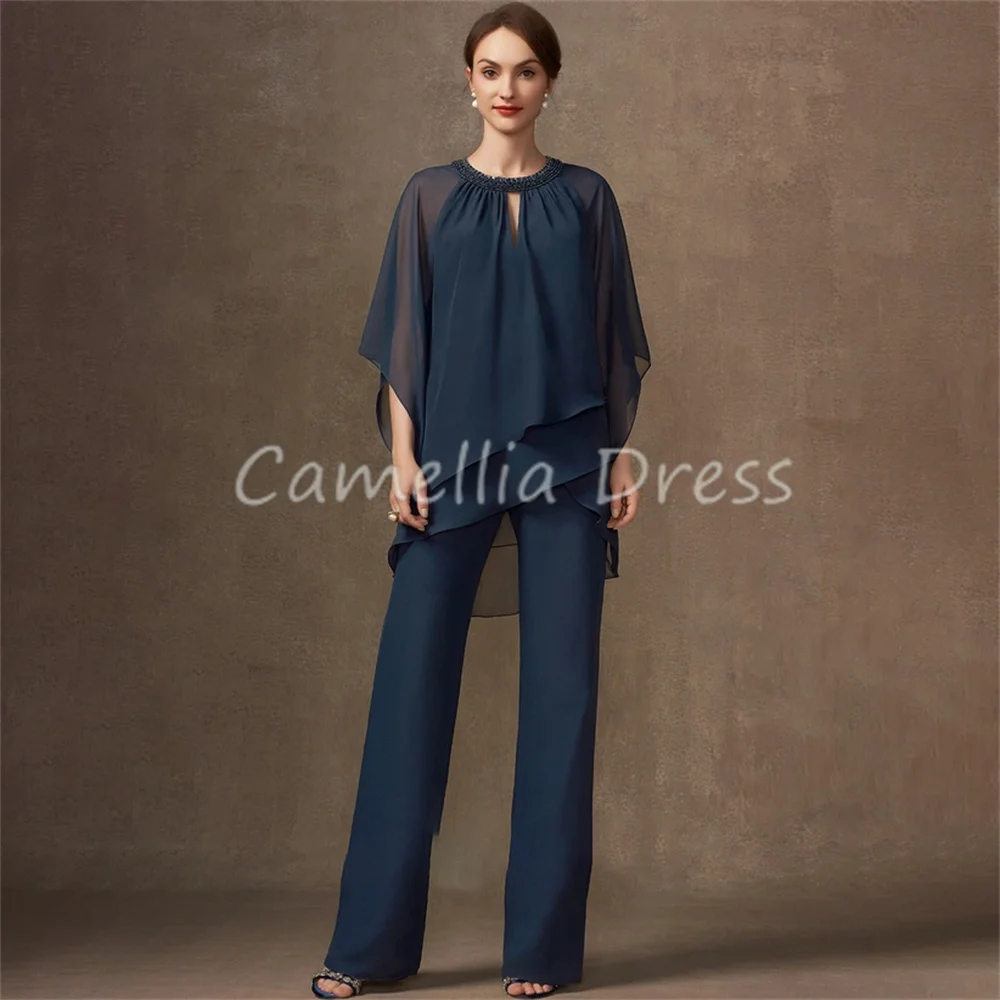 New Scoop Neck Mother Of The Bride Dress Jumpsuit Chiffon A Line Beading Pleated Formal Dresses Vestidos Mae Da Noiva Casamentos